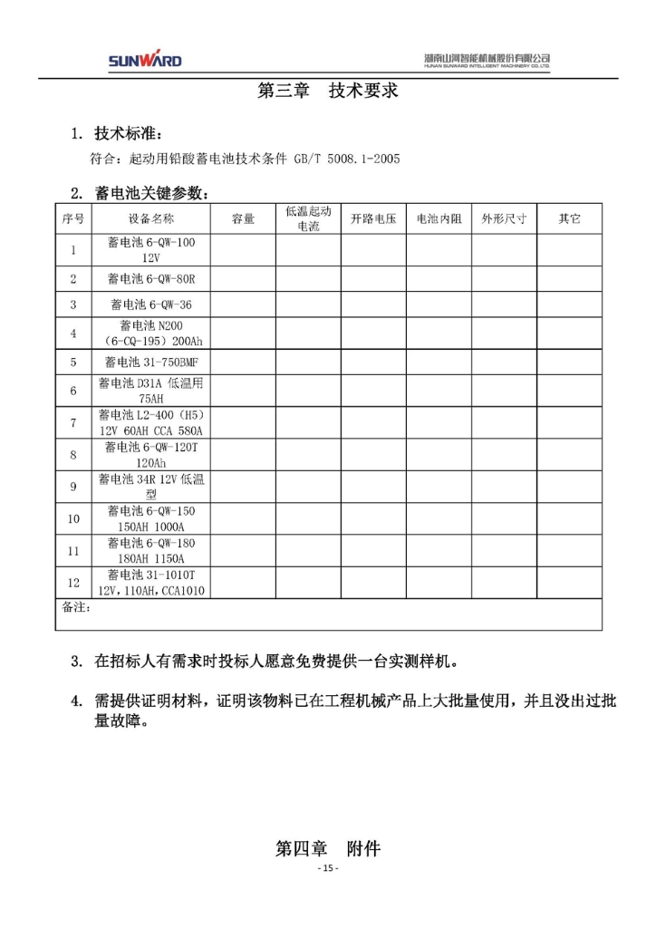 蓄電池采購項目招標文件