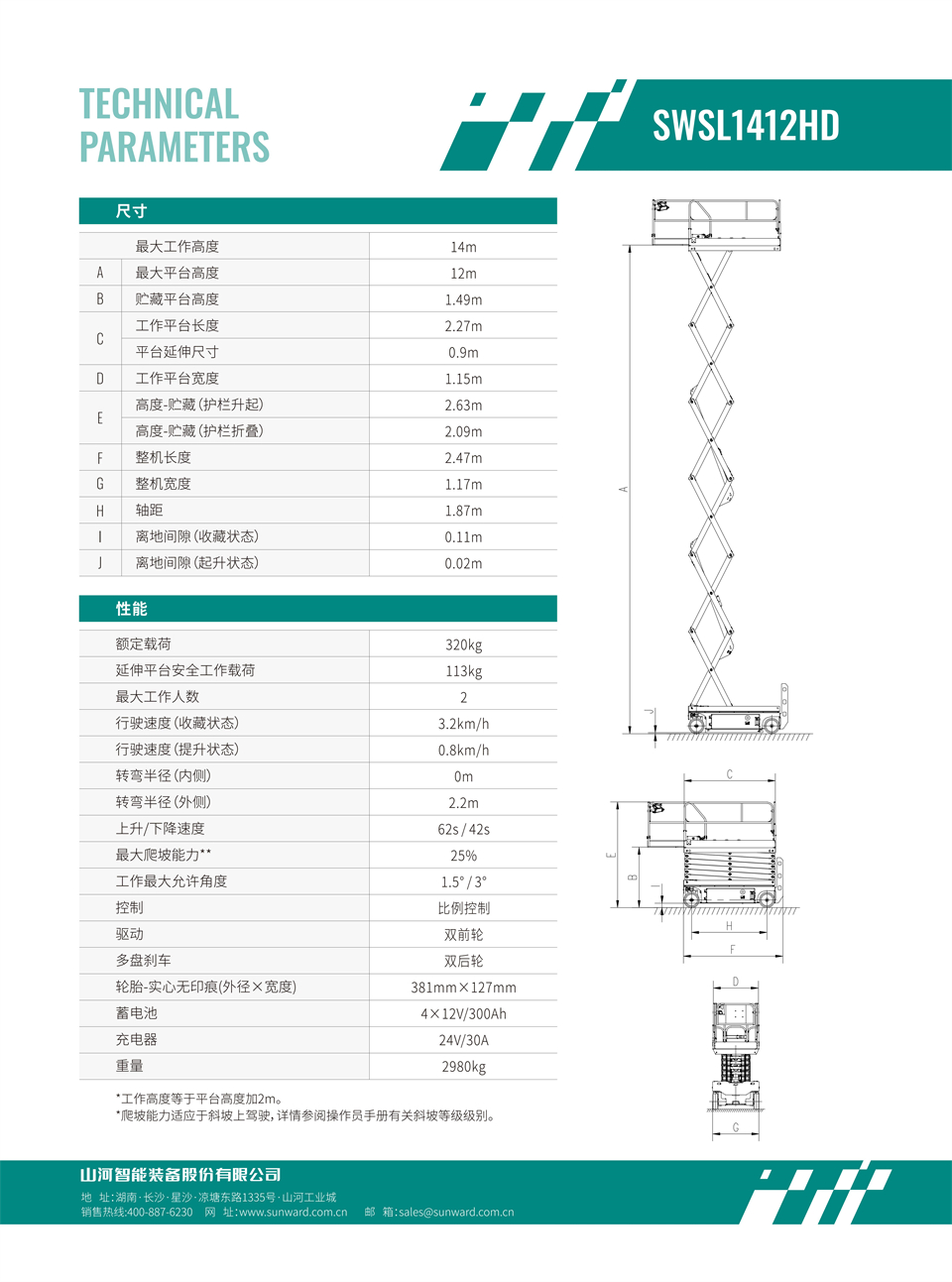 SWSL1412HD 電動液驅剪叉式高空作業(yè)平臺